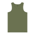 An olive green adult singlet featuring a simple design and a logo.