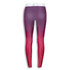 Women's athletic leggings featuring a gradient design from purple to pink, with a white waistband and a logo.
