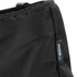 A black cooler bag with a textured surface and a branding logo on the side.