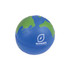 A blue and green globe stress reliever with a logo on one side. It features a smooth, squeezable design.