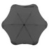 A black BLUNT Metro Umbrella, showcasing its unique shape and structure from an overhead view.