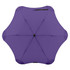 A purple BLUNT Metro Umbrella with a unique octagonal shape and a central button, featuring a logo.
