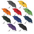 A collection of BLUNT Metro Umbrellas in various colours, including grey, orange, yellow, green, red, black, blue, and purple.