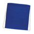 A blue cotton drawstring backpack with white drawstrings, featuring a plain design and no visible logos.