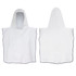A white hooded towel designed for kids, featuring a simple and soft texture. Includes an identifiable logo.