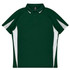 A green polo shirt with white side panels and a collar, featuring a logo on the chest.