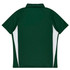 A green polo shirt with white side panels and a collar, featuring a logo.