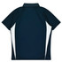 A navy blue polo shirt with white side panels and a collar, featuring a logo.
