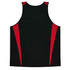 A black singlet featuring red side panels and a logo. Suitable for kids' wear.