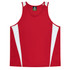 A red singlet with white panel accents, featuring a logo on the interior label.