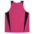 A pink singlet with black accents on the sides, featuring a logo. Suitable for kids' wear.