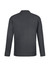 A black long sleeve polo shirt featuring a simple design and a branding logo on the back.