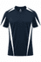 A navy blue t-shirt with white accents and a logo, featuring a sporty design.