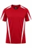 A red men's T-shirt with white side panels and a logo on the chest. Suitable for casual or sporting wear.