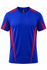 A blue t-shirt with red accents and a logo on the chest. Suitable for casual wear or sports activities.