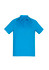 A blue men's short sleeve polo shirt featuring a collar and contrast detail, with a logo on the chest.