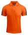 An orange polo shirt featuring grey accents and a logo. Suitable for casual or sporty wear.