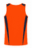 An orange singlet featuring navy side panels and a branded logo. Suitable for casual wear or sports activities.