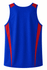 A blue singlet featuring red side panels and a logo. The design is simple and straightforward, suitable for casual wear.