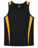 A black singlet with yellow accents, featuring a brand logo on the inside neck area.