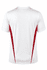 A white men's T-shirt with red side panels and a logo. Suitable for casual wear or promotional events.