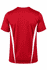 A red men's T-shirt featuring white side panels and a logo. Short sleeves and a sporty design.
