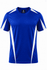 A blue men's T-shirt featuring white accents and a logo on the label.