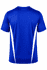 A blue men's t-shirt featuring white side panels and a logo on the back.