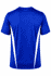 A blue men's t-shirt featuring white side panels and a logo on the back.