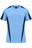 A light blue men's T-shirt with navy accents and a logo on the collar. Designed for comfort and style.