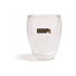 A drink bottle featuring a clear double wall design, with a logo on the front. Ideal for beverages.