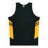 A black and yellow singlet with a sporty design and a branding logo. Suitable for kids.