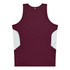 A maroon singlet featuring light grey side panels and a branding logo on the back.
