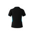 A black polo shirt with turquoise accents, featuring a collar and short sleeves. It has a logo on it.