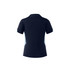 A navy polo shirt with light blue accents and a brand logo on the back.