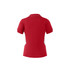 A red polo shirt featuring a white side panel and a collar, with a logo present on the design.