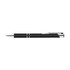 A black metal pen with a sleek design and silver accents, featuring a clip and branding.