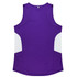 A purple singlet with white side panels, featuring a logo on the back. Perfect for casual wear or sports.