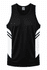 A black singlet with white accents and a logo, designed for men. Suitable for activewear.