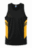 A black and yellow men's singlet featuring a logo and stylish striped design on the sides.
