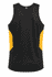 A black singlet with yellow side panels, featuring a logo at the back. Ideal for casual or athletic wear.