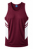A maroon singlet featuring white side panels, designed for men's athletic wear. It has a logo on the neckline.