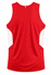 A red men's singlet featuring white side panels and a logo on the back. Made from lightweight fabric.