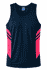 A navy singlet featuring pink side panels and logo branding. Suitable for casual wear or sports activities.
