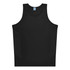 A black singlet featuring a simple design with mesh panels and a logo.