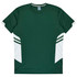 A green T-shirt with white side panels and a logo, made from soft, moisture-wicking fabric.
