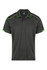 A dark green polo shirt featuring bright green accents and a logo on the chest.