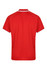 A red polo shirt featuring a white trim and a logo on the back.