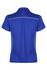 A blue polo shirt featuring a collared neckline and white accent detailing at the seams, with a logo.
