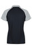 A black and grey polo shirt featuring short sleeves and a breathable design. It has a branding logo on the front.